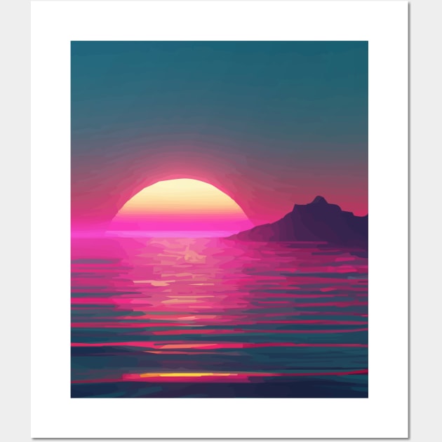 Synthwave style sunset Wall Art by dblaiya